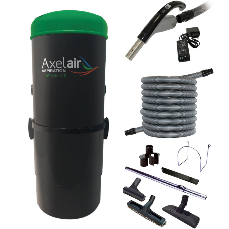 Kit centrale d'aspiration 380 m² + flexible + poignée radio + kit d'accessoires - Axelair - KRACX380_0