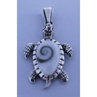 PENDENTIF TORTUE OEIL DE SAINTE LUCIE MONTÉ SUR ARGENT