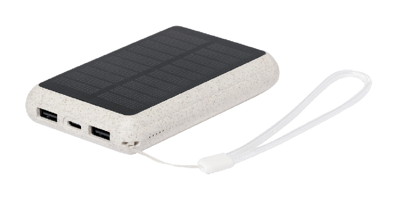 Power bank écologique en paille de blé - chargeur solaire intégré - charge rapide 15W - batterie 5000 mAh_0