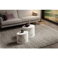 SalesFever Ensemble de 2 tables basses | ovale | Feuille de mélamine aspect marbre - blanc multi-matériau 398579_0