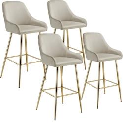 Tectake Tabouret de bar AVANE avec dossier rembourré en aspect velours - Lot de 4 - 405880 - beige polyester 405880_0