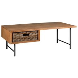 AUBRY GASPARD table basse en bois, métal et rotin - 3238920811032_0