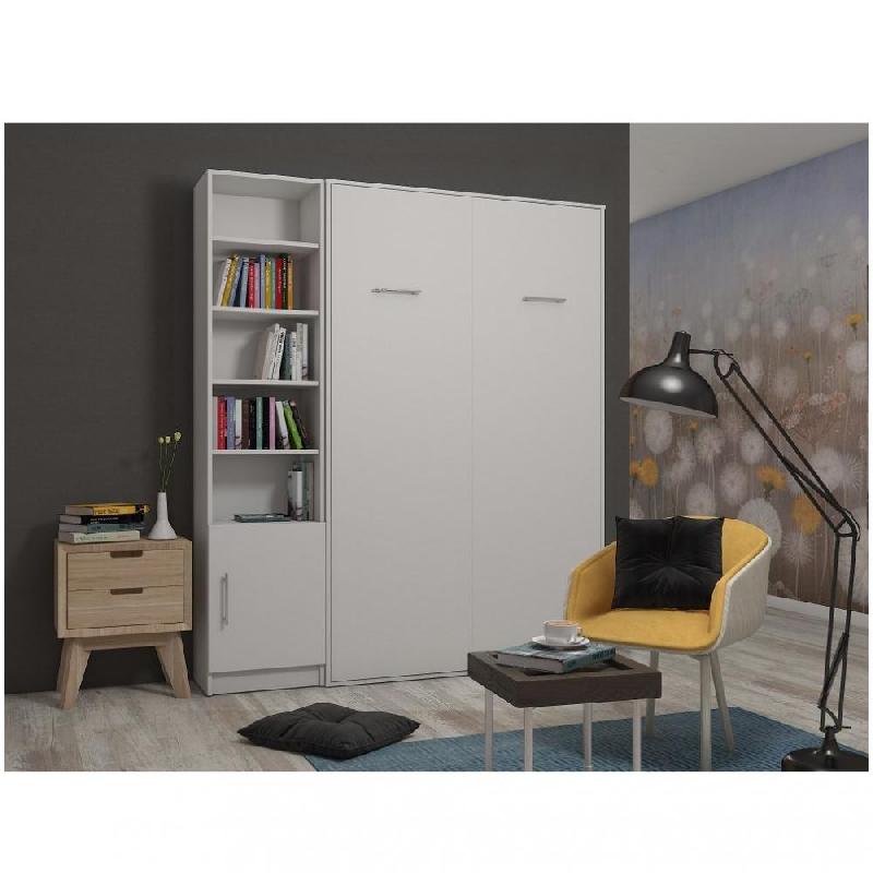 COMPOSITION ARMOIRE LIT ESCAMOTABLE SMART-V2 BLANC MAT COUCHAGE 140 X 200 CM_0