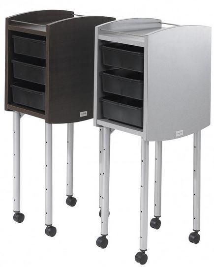 Desserte Step - Meuble pour salon de beauté en bois mélaminé avec pieds en acier et 3 tiroirs en PS noir_0