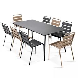 Oviala Business Ensemble table de terrasse et 8 chaises en métal gris et taupe - gris acier 106901_0
