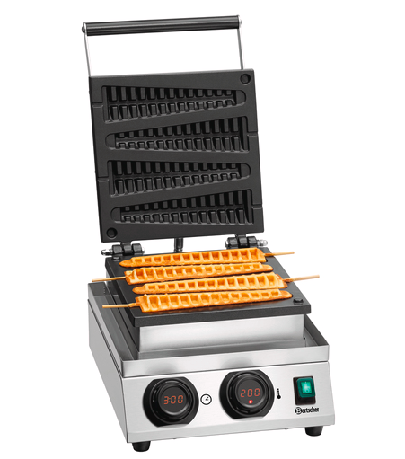 Gaufrier professionnel - Type épis - Acier inoxydable - Plaques aluminium revêtues - 4 gaufres simultanées_0