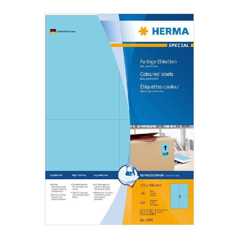 HERMA ETIQUETTES COULEUR - HERMA - COLORIS : BLEU -  105 X 148 - BOITE DE 400 ÉTIQUETTES