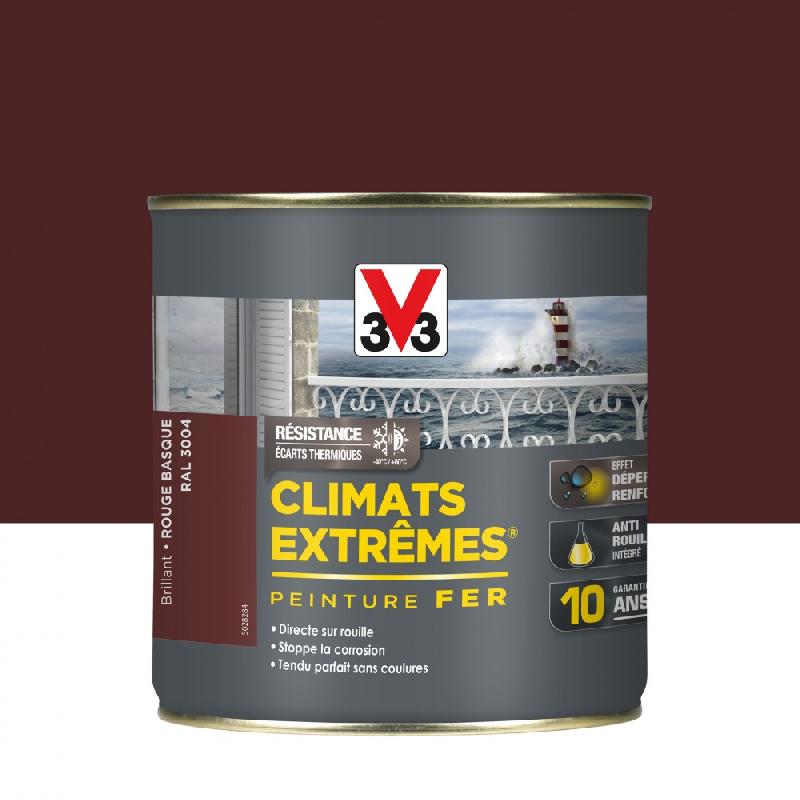 Peinture fer extérieur Climats Extrêmes® V33 - Rouge basque brillant 0.5 L - Résistante aux climats extrêmes et anticorrosion_0