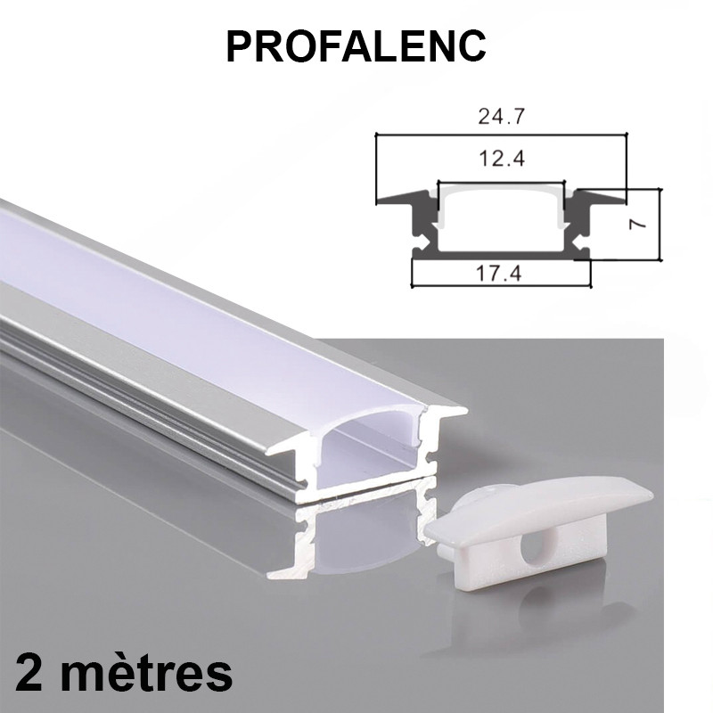 Profilé aluminium encastré 2m avec diffuseur opale - Référence PROFALENC_0