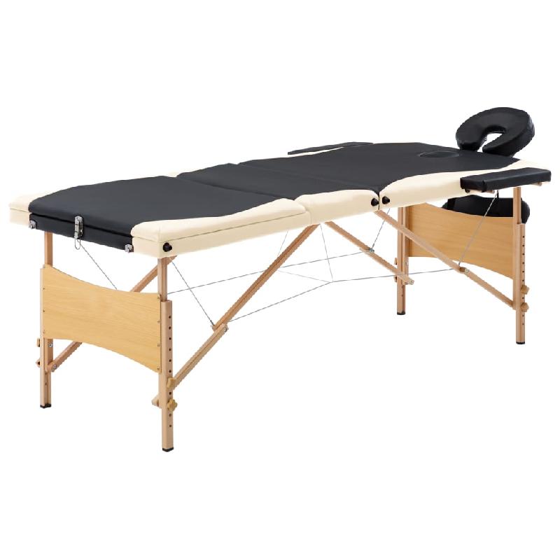 Table de massage pliable 3 zones - Bois noir et beige - Avec sac de transport et hauteur réglable_0