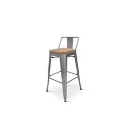 Kosmi Tabouret de bar style industriel avec dossier en métal brut aspect galvanisé et assise en bois clair - Hauteur 76 cm - gris 3760301691563_0