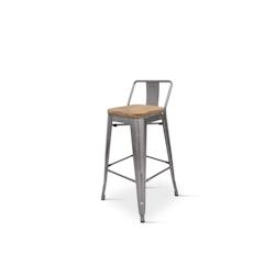 Tabouret de bar style en métal brut aspect galvanisé style industriel avec dossier et assise en bois clair - Hauteur 76 cm - Style Industriel x1 Kos_0