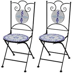 VidaXL Chaises Pliables De Bistro 2 Pcs Céramique Bleu Et Blanc - multicolore 41531_0