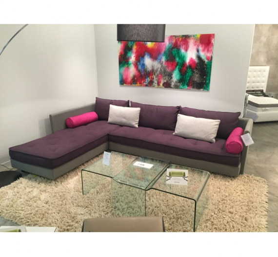 Canapé Nomade - Ligne Roset - Canapé d'angle en tissu - Design Didier Gomez - Dimensions 303x212x78cm - Tissu Oda acier et aubergine_0