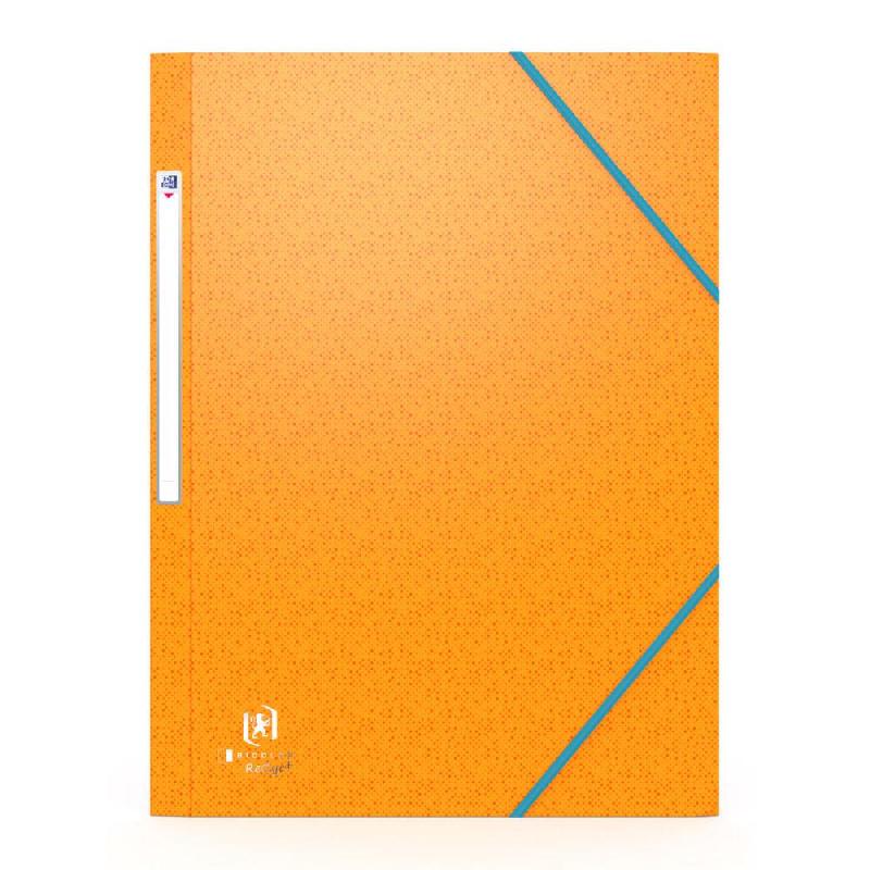 CHEMISE 3 RABATS A ELASTIQUES OXFORD BICOLOR RECYC+ A4 EN CARTE MULTI'STRAT 430 G - ORANGE - LOT DE 10