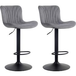Décoshop26 - Lot de 2 tabourets de bar chaises hautes avec coutures décoratives en tissu velours gris pieds en métal noir 10_0004330 - gris 3000252_0