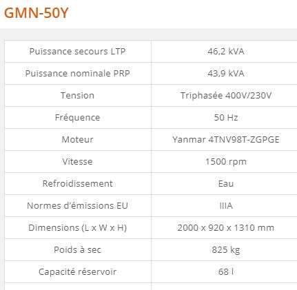 GMN-50Y Groupe électrogène industriel - Generac - 46,2 kVA - Série GMN Euro - Moteur diesel norme IIIA_1