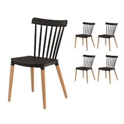 Kosmi Lot de 4 chaises style scandinave à barreaux modèle POP - Coque en résine noire et pieds en bois naturel - noir 3760301690375_0