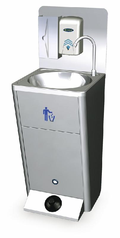 Lave-mains mobile avec commande à pédale, corbeille à papier et distributeurs de savon et de papier - GLC0009_0