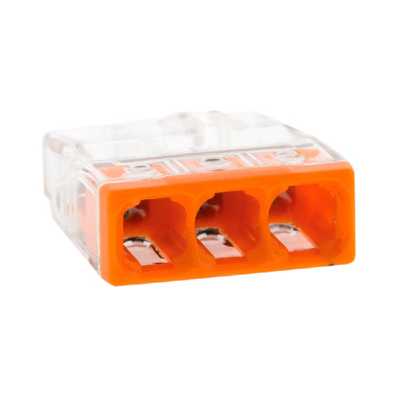 Lot de 100 bornes S2273 - Connexion rapide - 3 conducteurs - fils rigides 2.5mm² - Orange - Wago_0