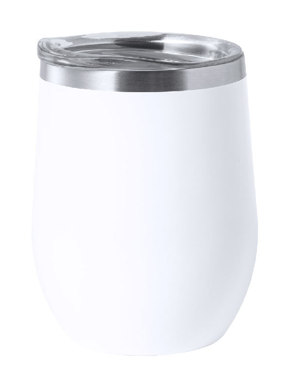 Mug thermo - double paroi en acier inoxydable - 350 ml - blanc - avec couvercle en plastique_0