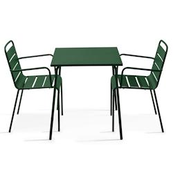 Oviala Business Ensemble table de jardin carrée et 2 fauteuils acier Vert forêt - vert acier 114648_0
