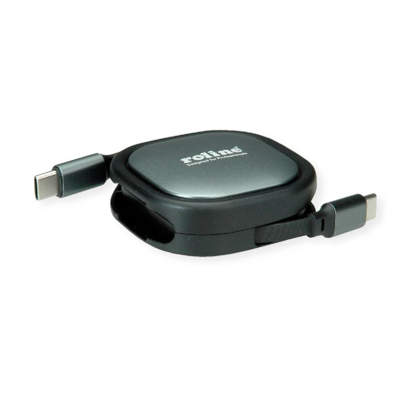 ROLINE Câble rétractable USB 2.0, 60W, C-C, M/M, noir, 1,2 m_0
