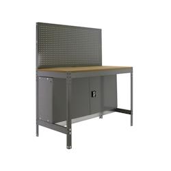 SimonRack Banque de travail sans vis avec étagères en bois et armoire SIMONWORK BT2 CABINET. Couleur GRIS/BOIS 1445x1210x610 mm - gris métal 843510_0