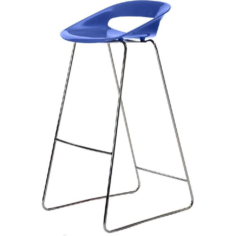 TABOURET HAUT RESTAURATION GLASS- PIÈTEMENT FILO CHROMÉ    - BLEU