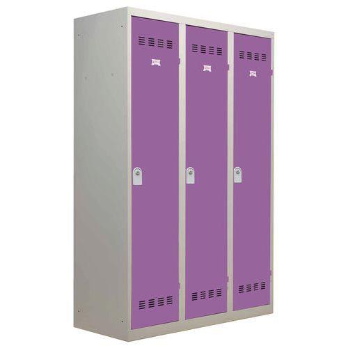 Vestiaire industrie salissante - 3 moraillons - gris clair et violet - Dimensions 1200 x 500 x 1800 mm_0