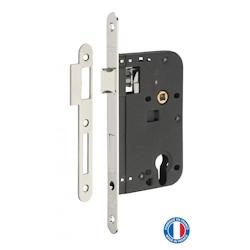 Boitier de serrure encastrable à cylindre pour porte d'entrée, axe 60mm, bouts ronds, nickelé - THIRARD - gris 3150260193961_0