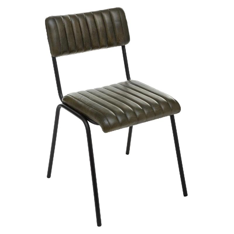 Chaise de repas en cuir rétro - vert foncé - design vintage et industriel - empilable_0