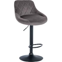 Décoshop26 - Tabouret de bar en velours gris coutures décoratives pivotant support métal noir TDB10666 - gris 3002472832698_0