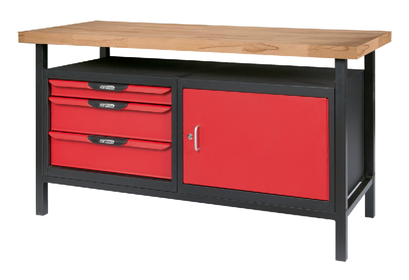 KSTOOLS - Établi professionnel d'atelier avec 1 porte verrouillable et 3 tiroirs, plateau bois 40 mm, L. 1,4m - 865.0140_0