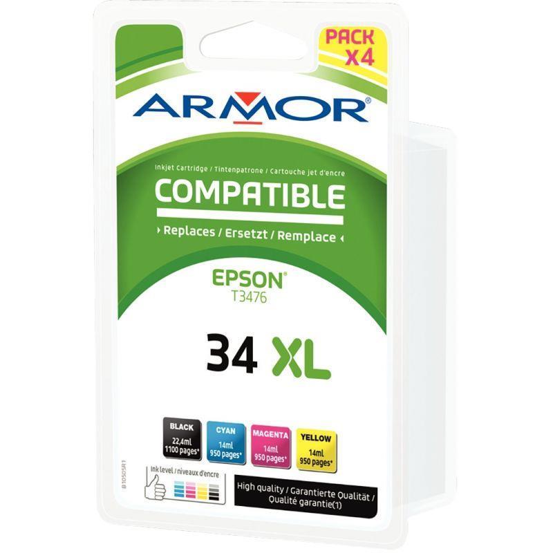 Lot de 4 cartouches jet d'encre Epson T347640 - noir, cyan, magenta et jaune - haute capacité - garantie 3 ans_0
