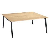 Pôle de 2 bureaux Exprim chêne clair + goulotte L 180 cm - piètement anthracite_0