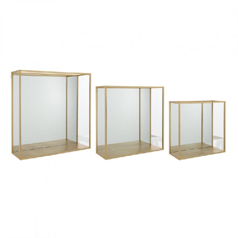 Set de 3 étagères murales TROKA – métal doré et verre – style industriel design_0