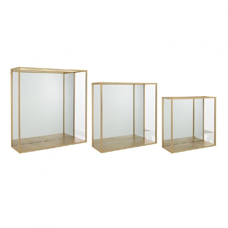 SET DE 3 ÉTAGÈRES MURALES MIROIR TROKA MÉTAL DORÉ / VERRE_0