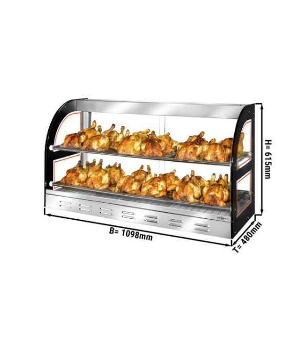 Vitrine chauffante pour poulet - Table 1,98 - 230V / 1800W - Dimensions : L1098 x P480 x H615 mm - Température réglable jusqu'à 90°C_0