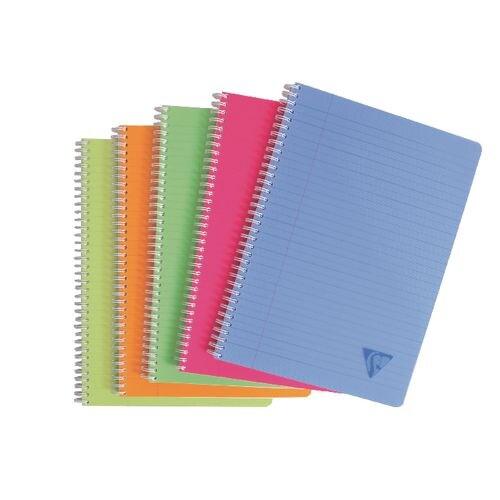 Clairefontaine Lot de 5 Cahier Linicolor Fresh A4, 180p./90 feuilles 90 g/m² reliure intégrale, couv. Polypro assortis, ligné + marge - multicolore_0