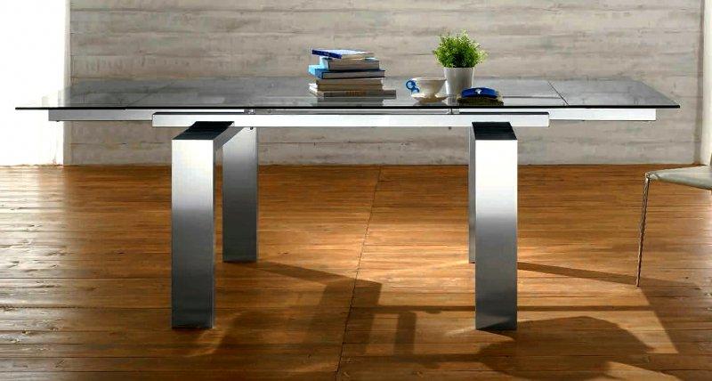 EPSYLON TABLE REPAS EXTENSIBLE, PLATEAU EN VERRE, PIÉTEMENT EN MÉTAL CHROMÉ