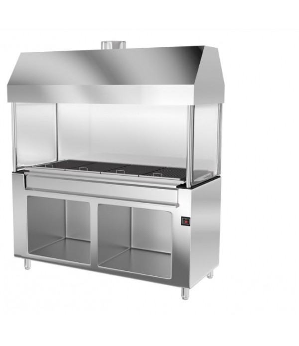 Grill à charbon de bois professionnel en acier inox - Dimensions 1760 x 890 x 2300 mm - Habillage façade granit noir_0