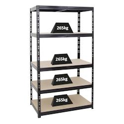 PROREGAL Étagère charge lourde TIGER, HxLxP 180x100x60cm, 265kg par Niveau, Noir, Étagère robuste de garage, atelier, cave, sous-sol, stockage - n_0