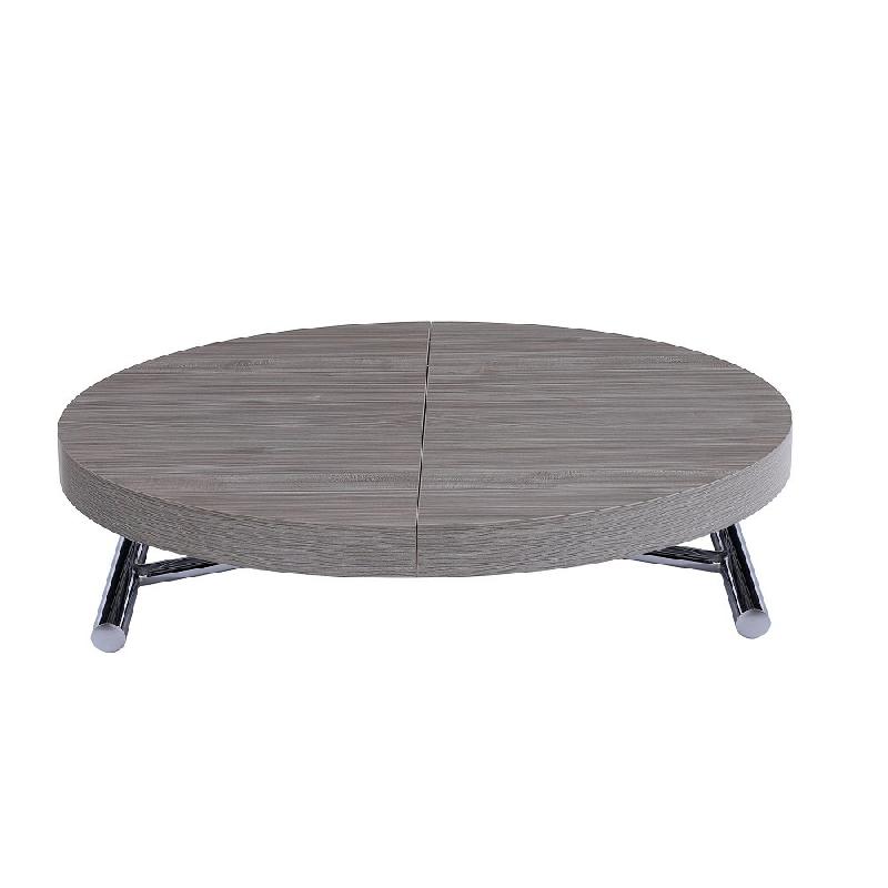 TABLE BASSE RONDE RELEVABLE ET EXTENSIBLE SATURNA EN CHÊNE GRIS DIAMÈTRE 105 X 105/135 CM_0