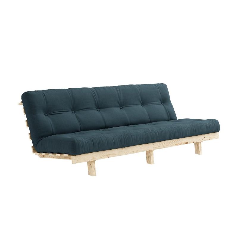 BANQUETTE CONVERTIBLE FUTON LEAN PIN COLORIS BLEU PÉTROLE COUCHAGE 130*190 CM._0