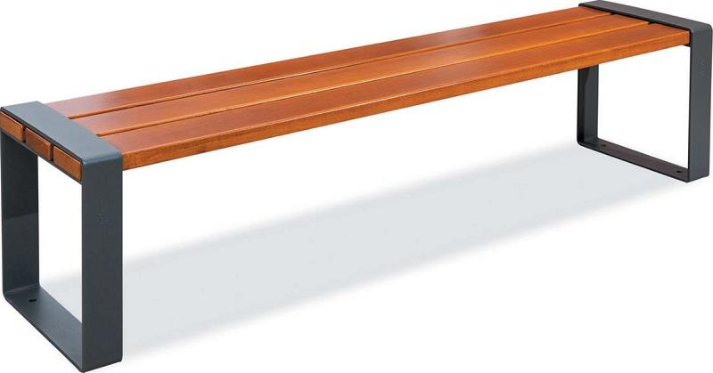 BANQUETTE EN BOIS EXOTIQUE ET ACIER 