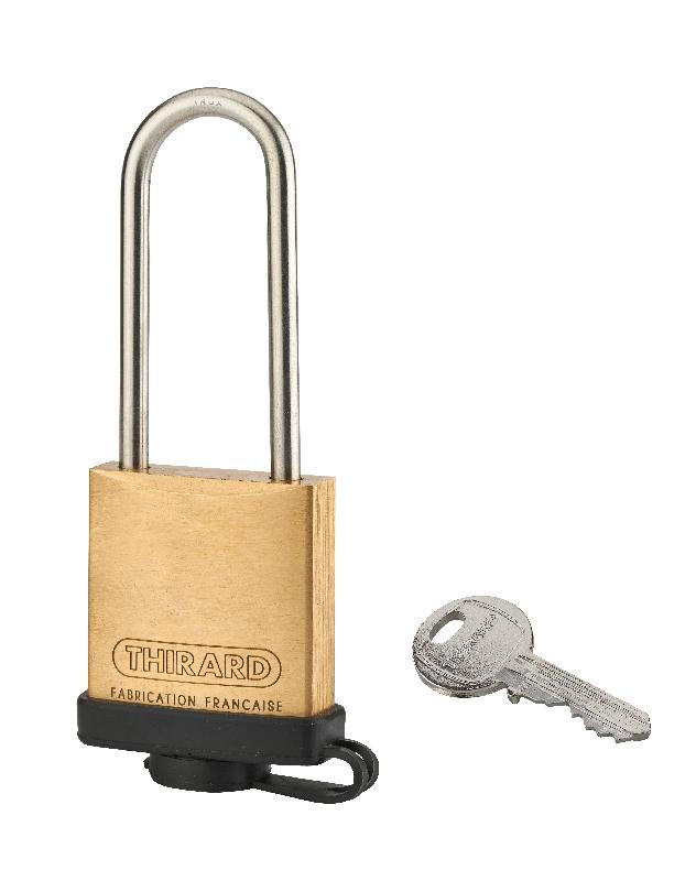 Cadenas à clé 40 mm Thirard - corps laiton monobloc, anse inox avec bumper Ø 5 - résistant à la corrosion_0