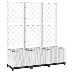 Helloshop26 - Jardinière bac lit surélevé plantes fleurs terrasse jardin avec treillis 120 x 40 x 136 cm PP blanc 02_0038234 - 3000214146768_0