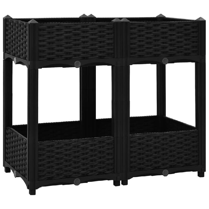 Jardinière lit surélevé noir - 80 x 40 x 71 cm - 2 étagères - Polypropylène résistant_0
