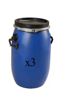 Lot de 3 fûts en plastique à ouverture totale - 30 litres - homologation UN X pour matières dangereuses solides_0